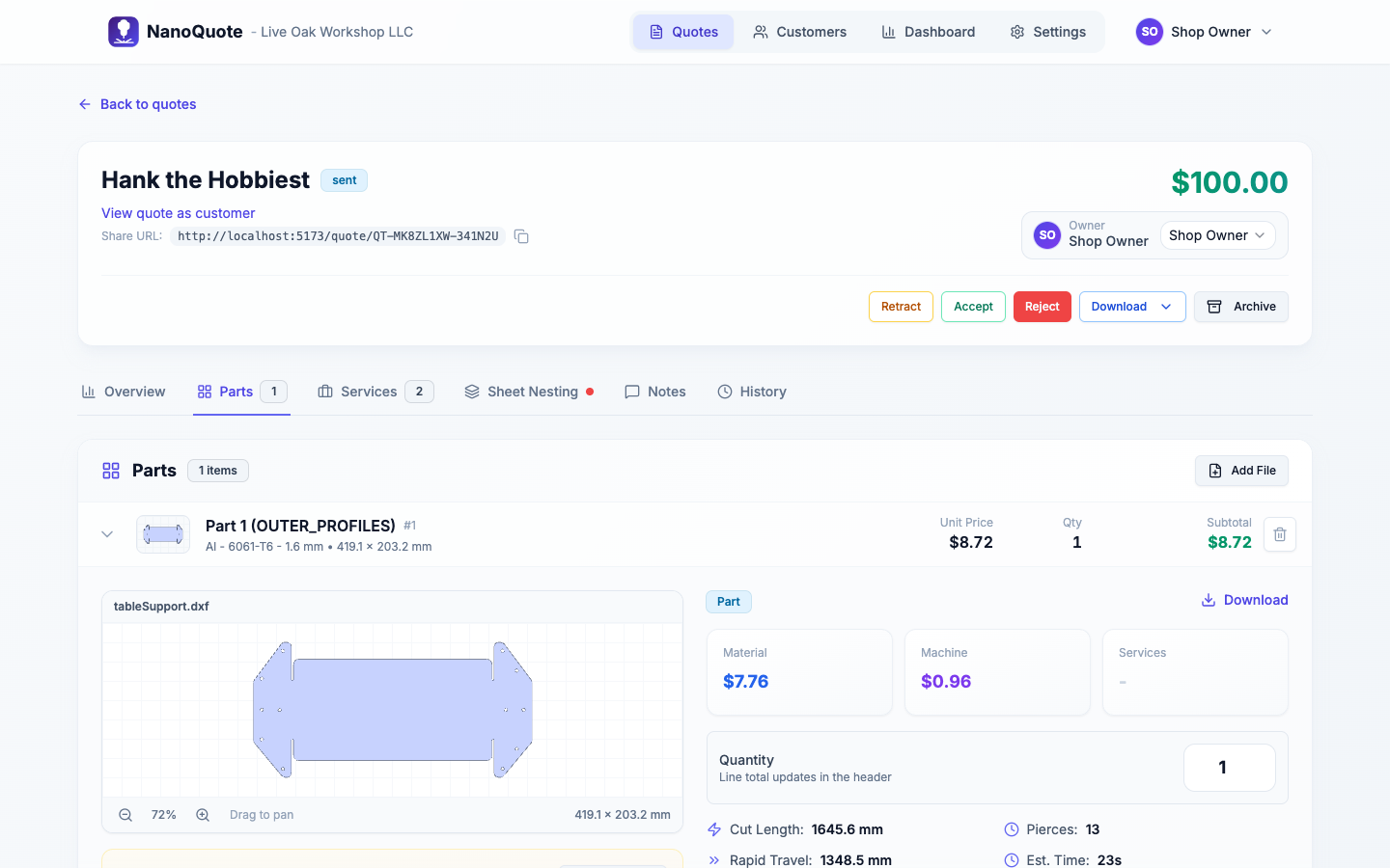 3) Review parts and line items