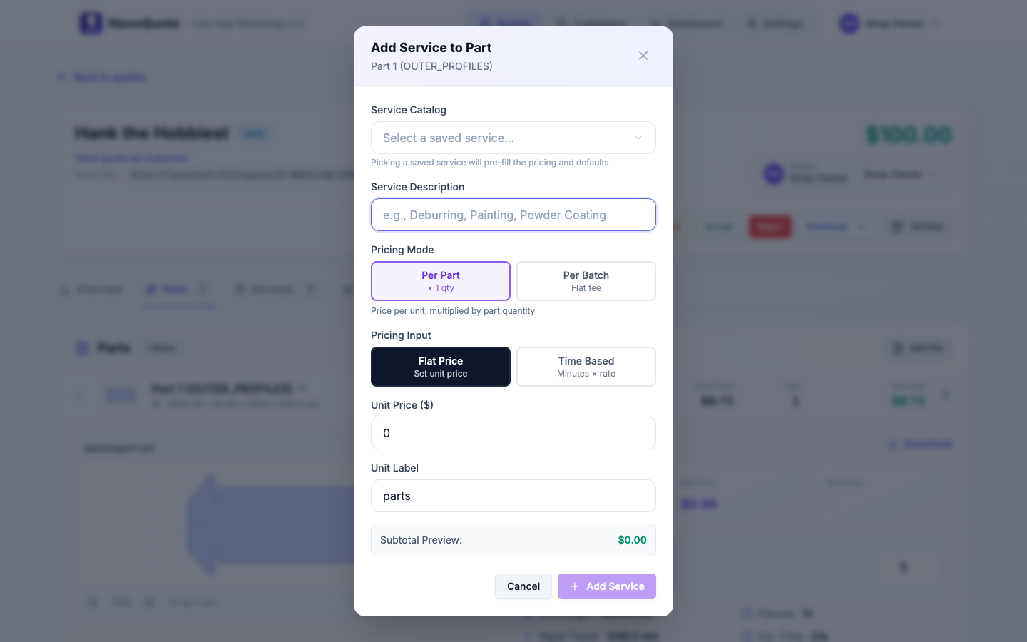 Part service catalog picker